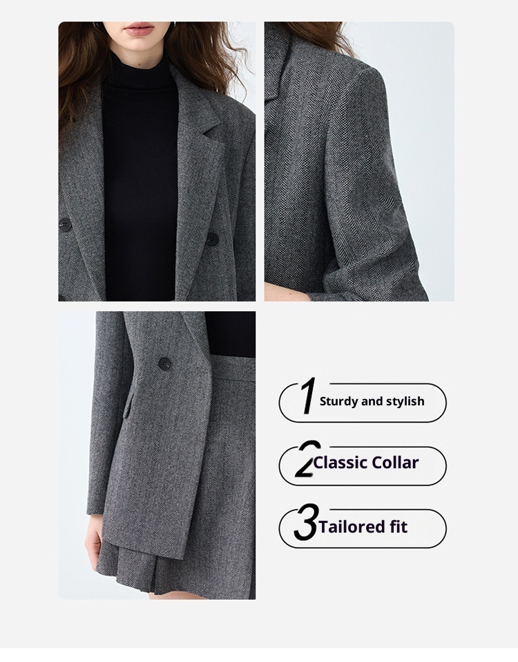 Grauer Blazer für Damen, Frühjahr/Herbst 2025 – Neues, lässiges und hochwertiges Business-Set in kleinen Größen mit Faltenrock_voghion.com