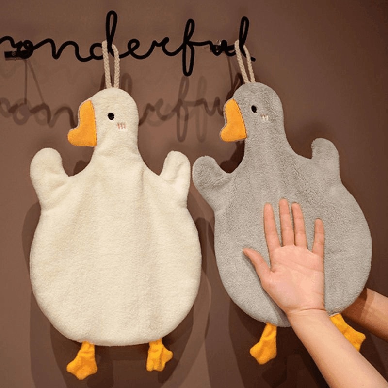 Lillian Cartoon Big White Goose Bathroom Handkerchief Internet Celebrity Coral Fleece Hanging Cute Hand Washing Towel_voghion.com