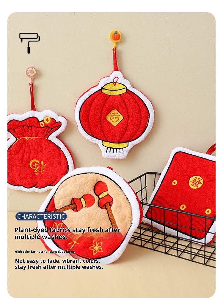Lillian New Year Coral Fleece Hanging Kindergarten Thickened Absorbent Festive Gift Hand Small Towel_voghion.com