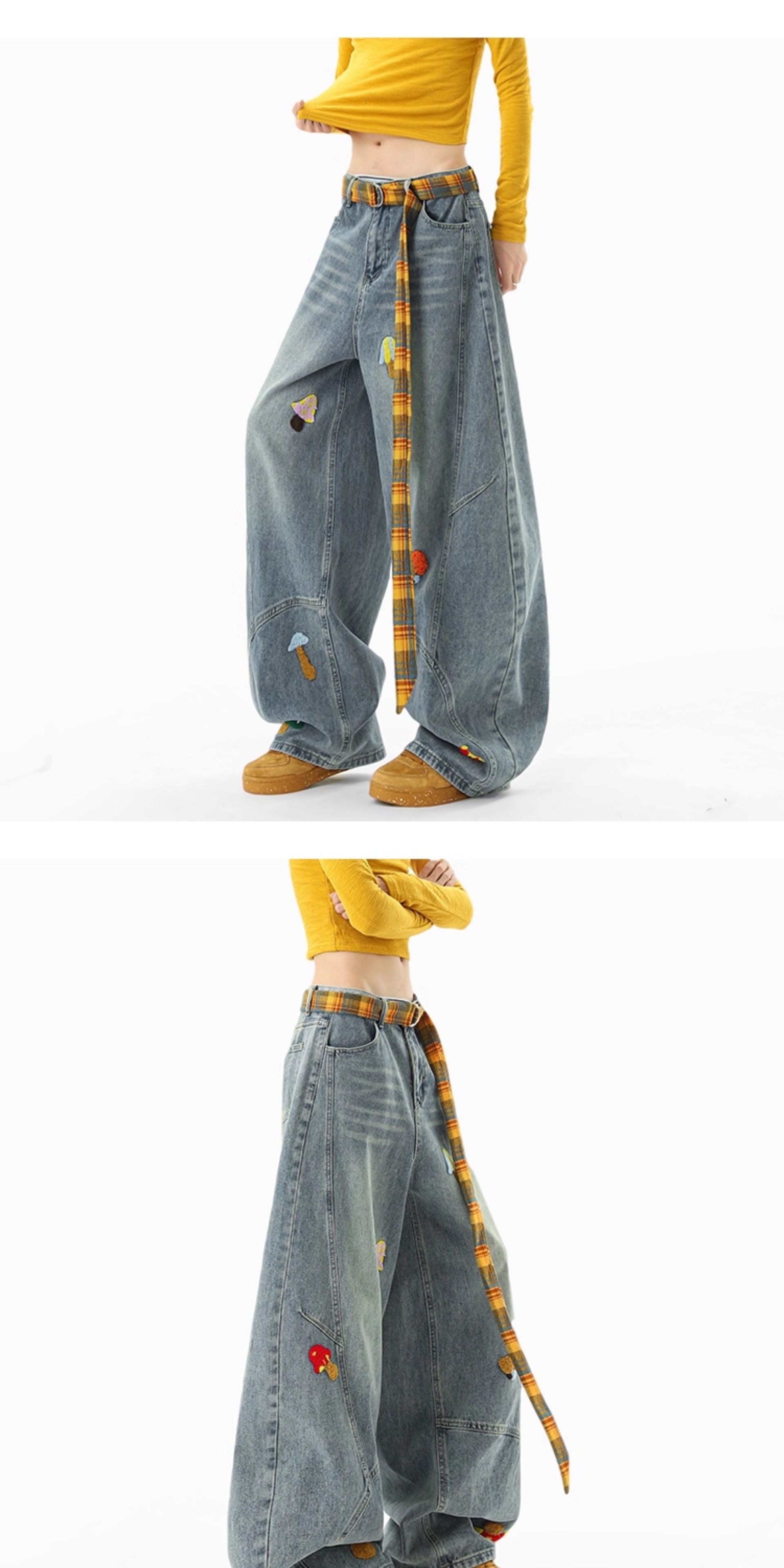 boy Boy American Style Deconstructed Towel Embroidered Jeans Men And Women, Loose Fit Washed Scimitar Pants, Unique Design_voghion.com