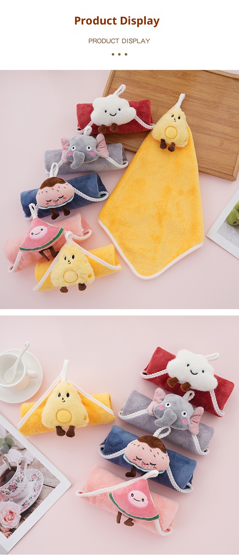 Lillian Coral Fleece Hangable Cartoon Plush Hand Cute Thickened Absorbent Non-Shedding Children's Square Towel Wholesale_voghion.com