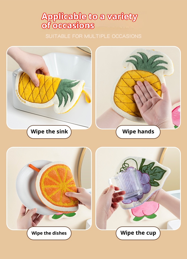 Lillian Cute Fruit Hand Hanging Thickened Absorbent Quick-Dry Bathroom Kitchen Towel Handkerchief Cartoon Children_voghion.com