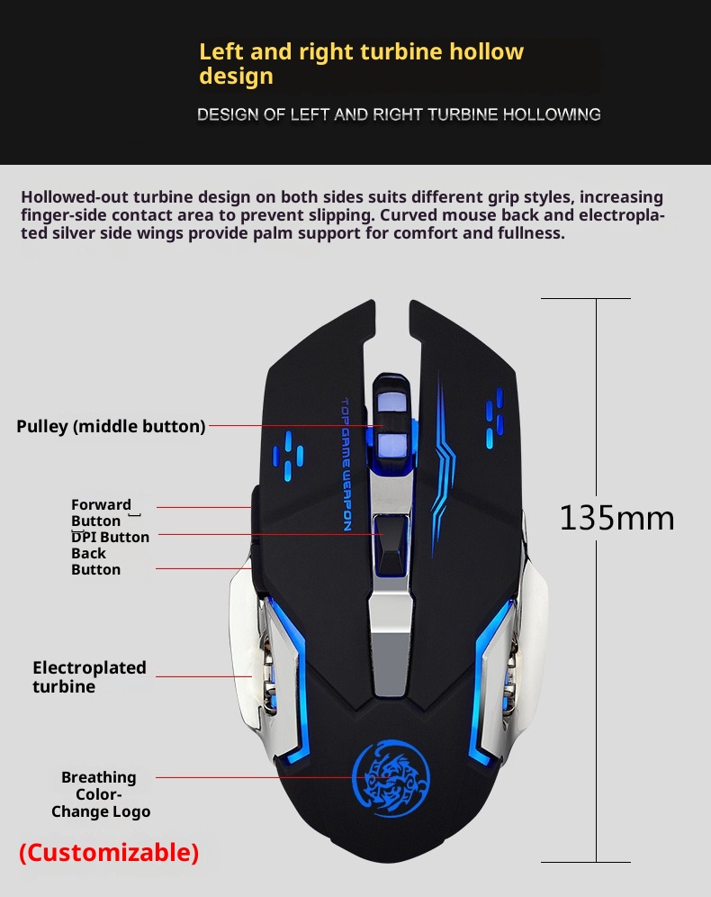 Techglobe Wireless Mouse Bluetooth Dual Mode Rechargeable E-Sports Game Silent Popular Cross-Border Dropshipping_voghion.com