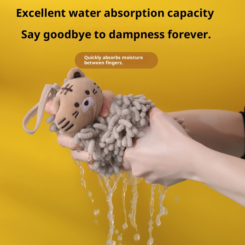 Lillian Chenille Cartoon Animal Hand Ball Household Kitchen Children Embroidered Hanging Absorbent Towel Cross-Border_voghion.com