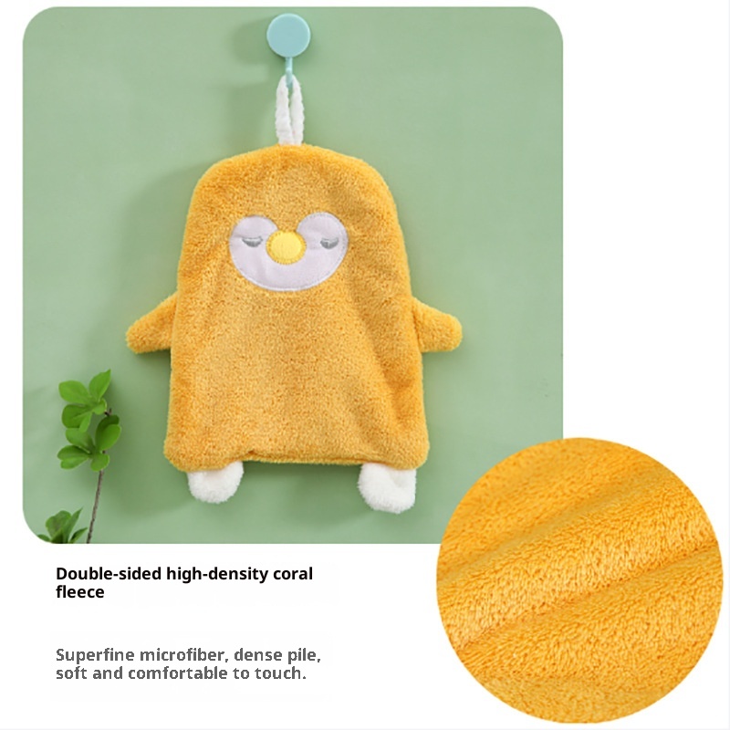 Lillian Cross-Border Source Cute Cartoon Coral Fleece Hand Bathroom Cloth Penguin Hanging Children's Face Towel_voghion.com