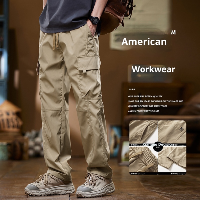 Pantaloni cargo da uomo in stile americano, primavera autunno, larghi, dritti, a gamba larga, 2024, alla moda, sportivi, casual, lunghi_voghion.com