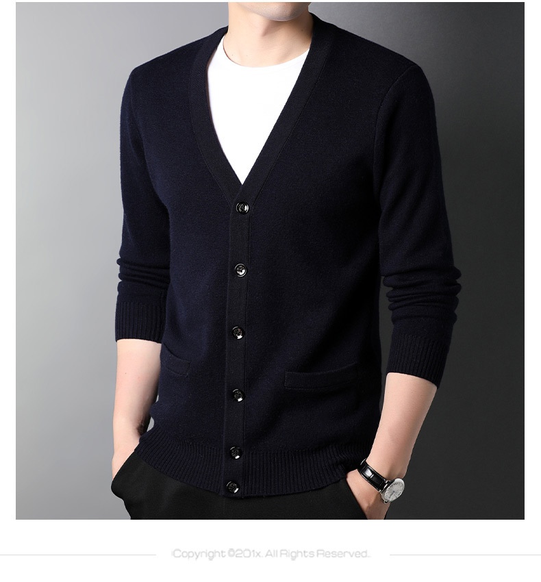 boy Boy Boy Boy Factory Store Men's Casual Knitted Cardigan Winter Middle-aged And Young Thickened Warm Base Layer 100% Pure Wool_voghion.com