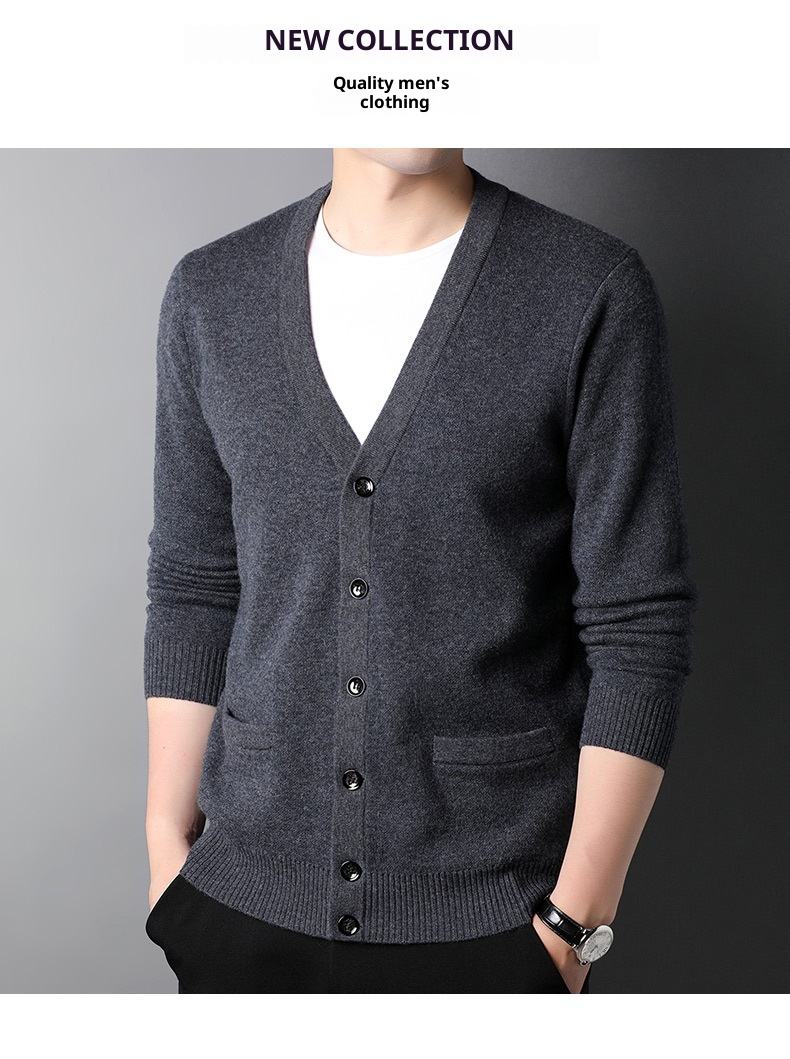 boy Boy Boy Boy Factory Store Men's Casual Knitted Cardigan Winter Middle-aged And Young Thickened Warm Base Layer 100% Pure Wool_voghion.com