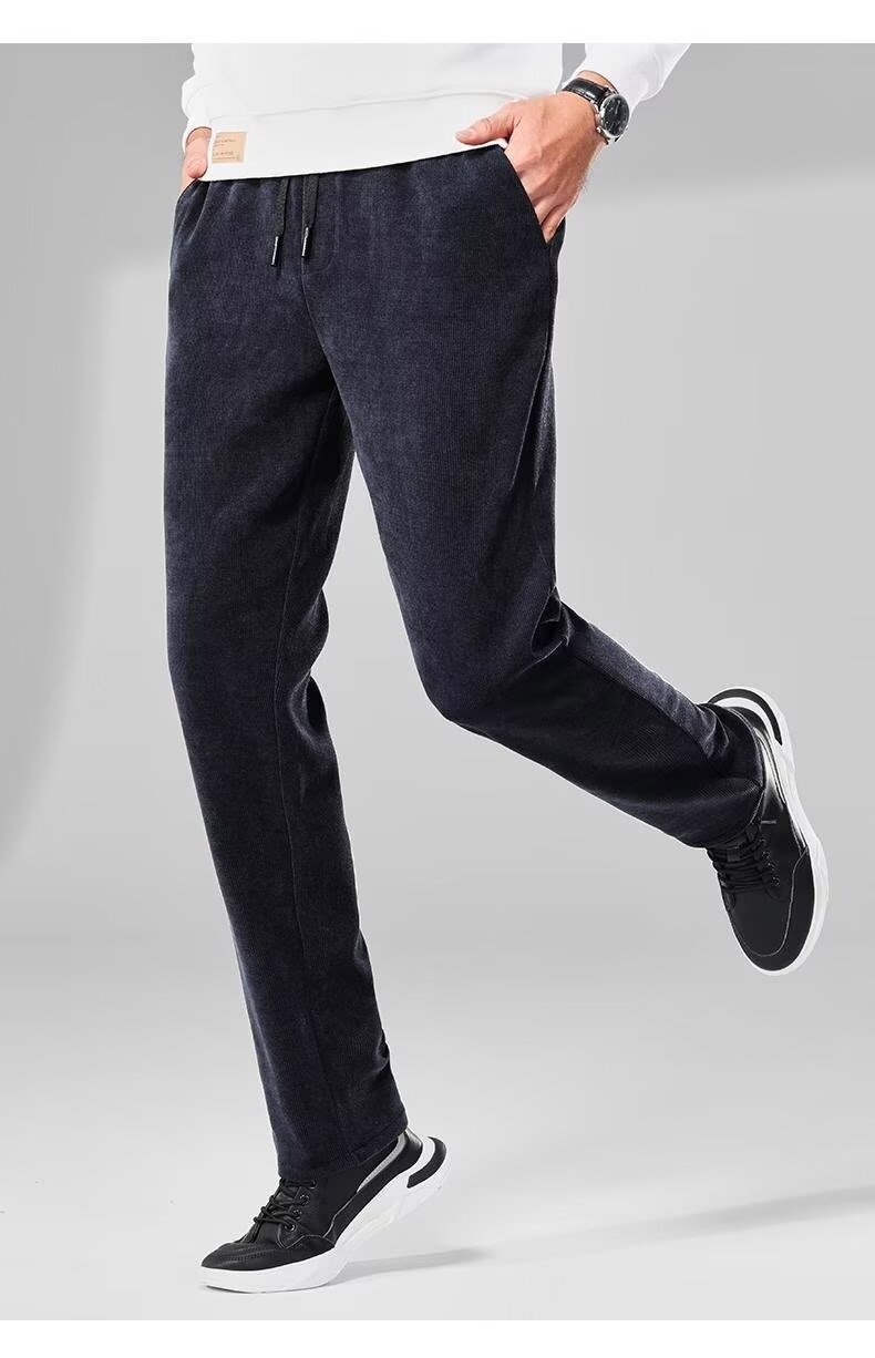boy Corduroy Casual Autumn Winter New Fleece Lined Thickened Long Pants Straight Trendy Versatile Men's Sweatpants_voghion.com