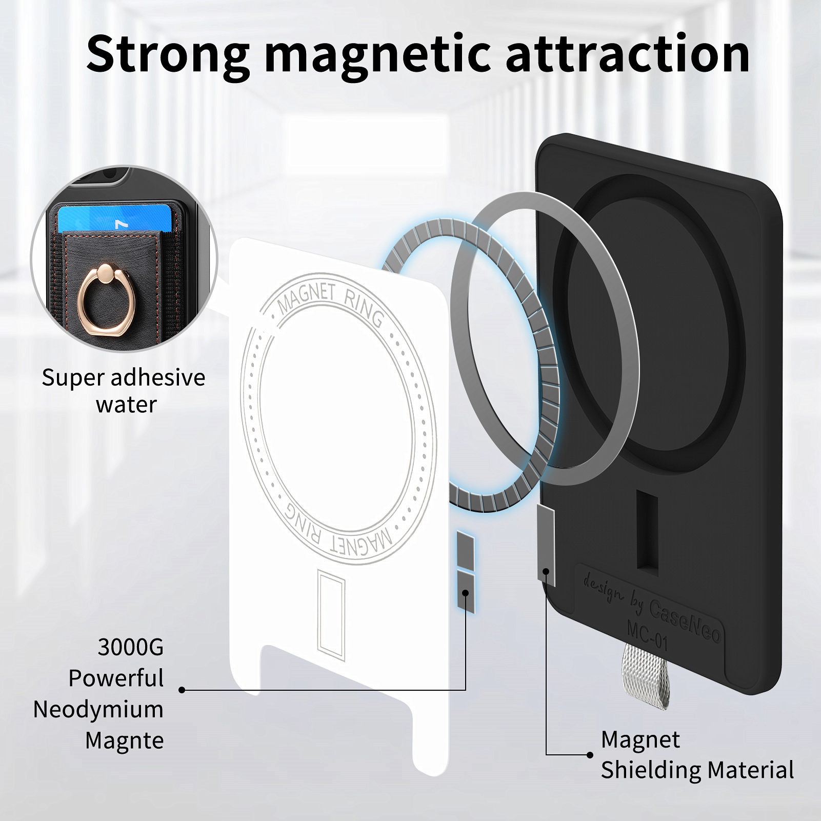 TechGlobe New Magnetic Wallet Coin Clip PU Leather Back Sticker Card Holder Strong Magnet In Stock_voghion.com