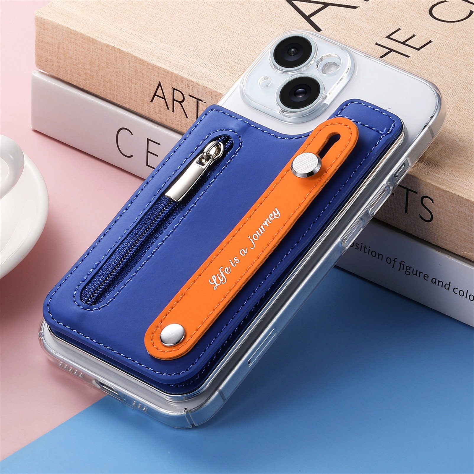 TechGlobe Macaron Color New Phone Flip Wrist Strap Storage Gift Case Back Adhesive Card Holder_voghion.com