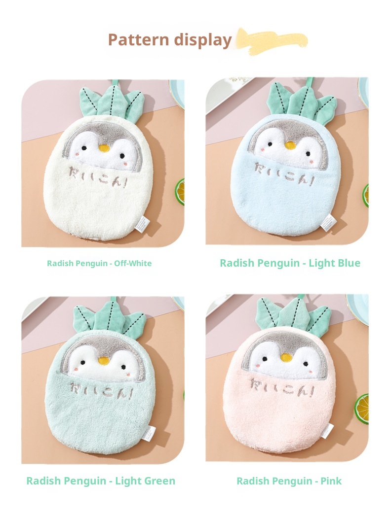 Lillian Japanese Style Cartoon Penguin Towel Hanging Cute Double Layer Thickened Absorbent Hand Bathroom Kitchen Wiping Cloth_voghion.com
