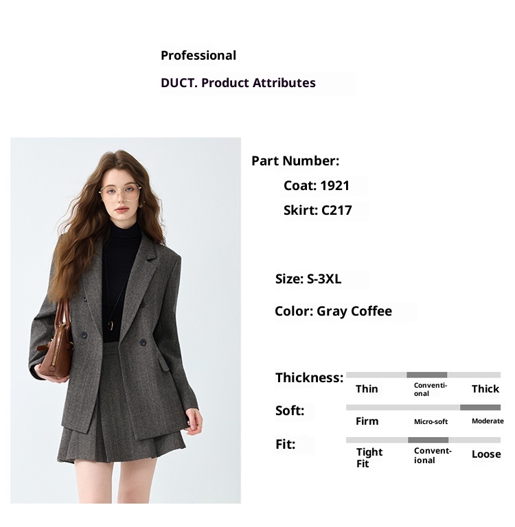 Grauer Blazer für Damen, Frühjahr/Herbst 2025 – Neues, lässiges und hochwertiges Business-Set in kleinen Größen mit Faltenrock_voghion.com