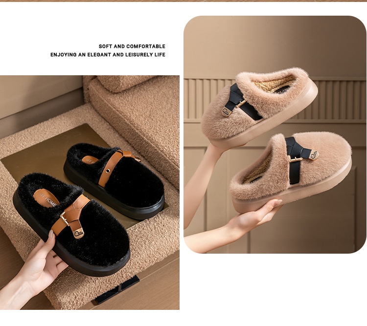 Zees Internet Celebrity Furry For Women Winter Fashion Outdoor Thick Sole Non-Slip Warm Home Plush Cotton Slippers_voghion.com