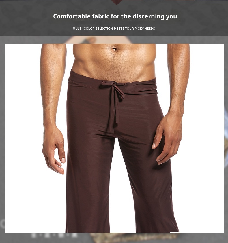 Pantalon long droit pour homme, en tissu de soie glacée, style yoga, exclusif à la frontière, PS504_voghion.com