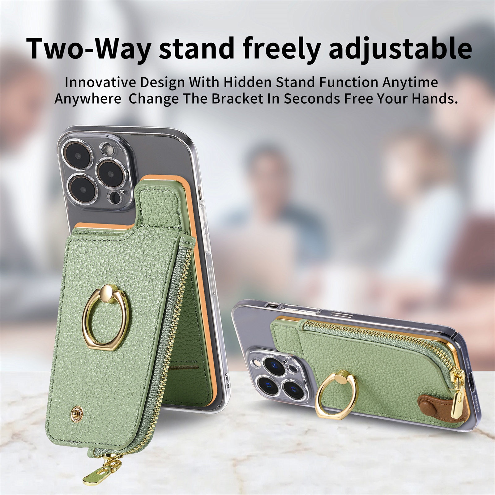 Portafoglio da polso in pelle con clip per monete e adesivo posteriore TechGlobe, porta carte d'identità antifurto RFID_voghion.com