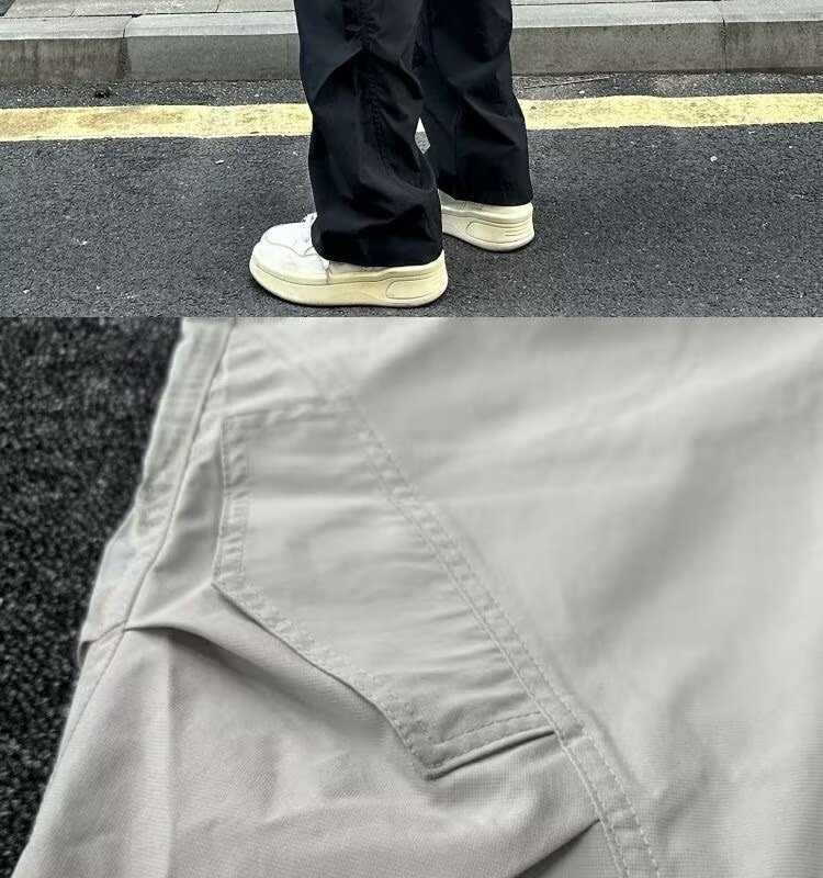 boy Light Gray Wrinkle Quick-Dry Men Summer Thin Paratrooper Cargo Pants American Style Straight-Leg Hiking Trousers_voghion.com
