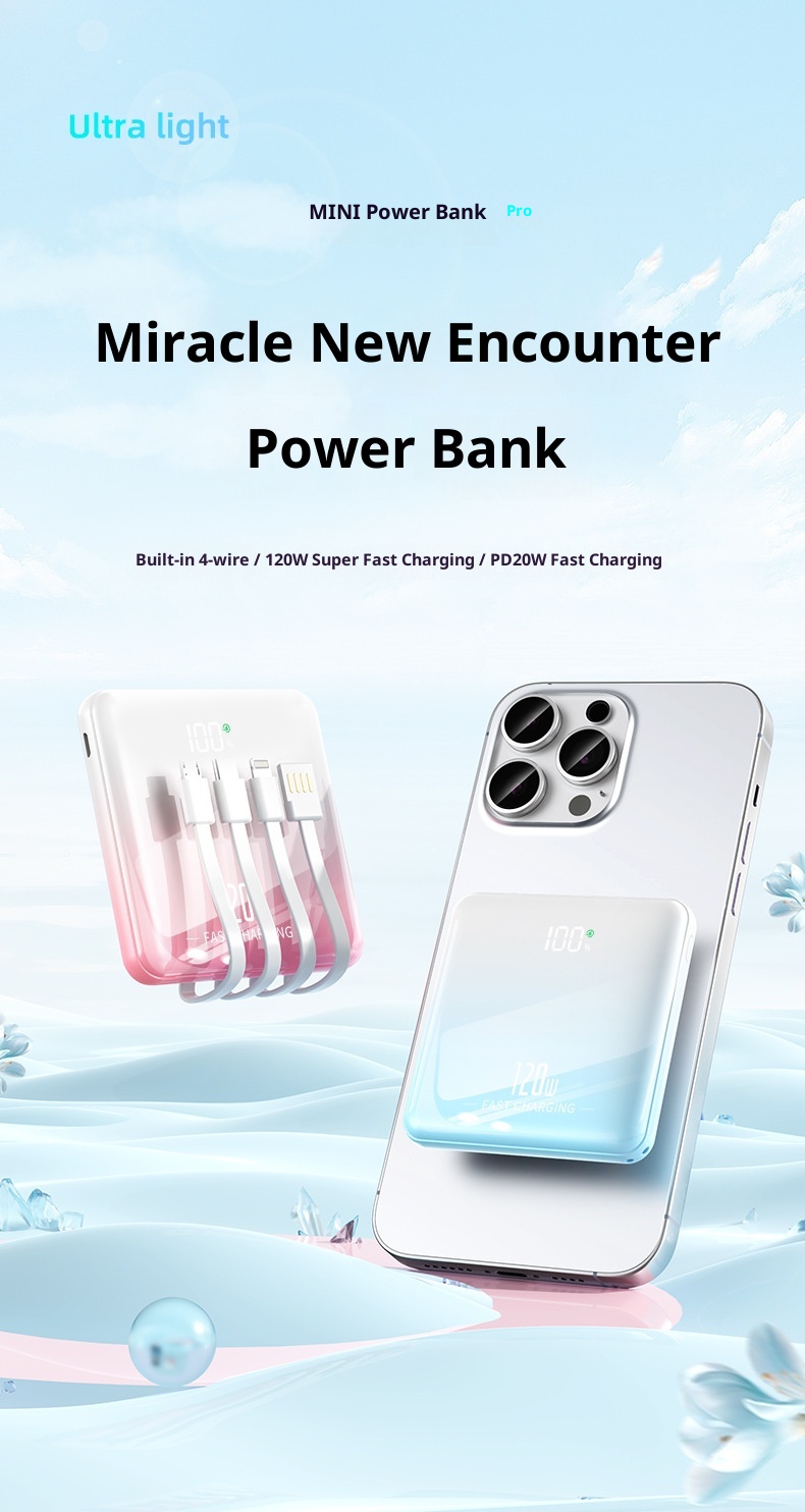 techglobe Cross-border Portable Compact Ultrathin Mini Fast Charging With Integrated Cable 20000mAh Large Capacity Mobile_voghion.com