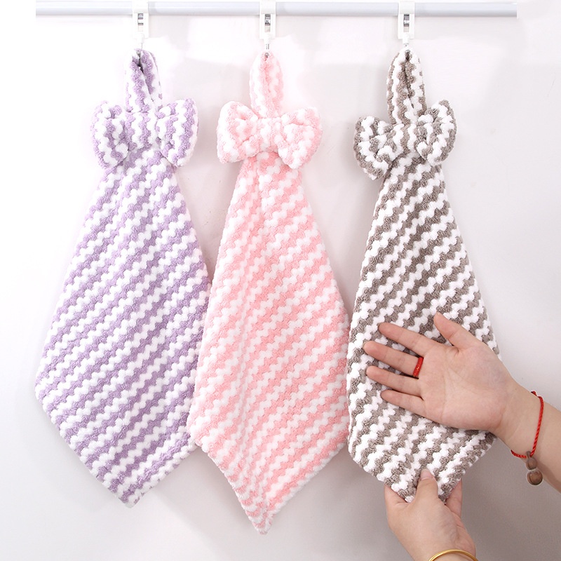 Lillian Manufacturer Sells Coral Fleece Hand With Bowknot For Kitchen Bathroom, Soft And Absorbent Cute Hanging Towels_voghion.com