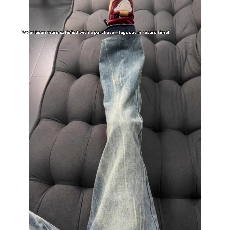 boy Boy American Retro Cat Scratch Jeans For Men, Summer Thin Cleanfit Slim Pants, High Street Flared Straight Long Pants_voghion.com