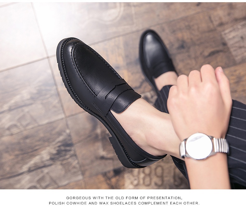 Voyage Voyage Summer Soft Surface Loafers Men's Slip-On Business Casual Thick-Soled Leather Groomsmen Shoes_voghion.com