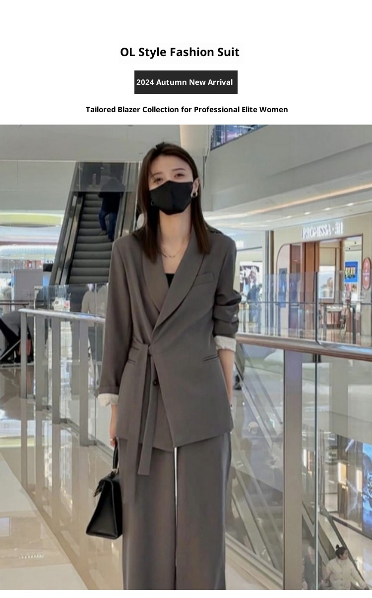 Ensemble deux pièces élégant et raffiné pour femme, collection printemps 2024, style coréen déesse. Veste blazer et pantalon décontractés._voghion.com