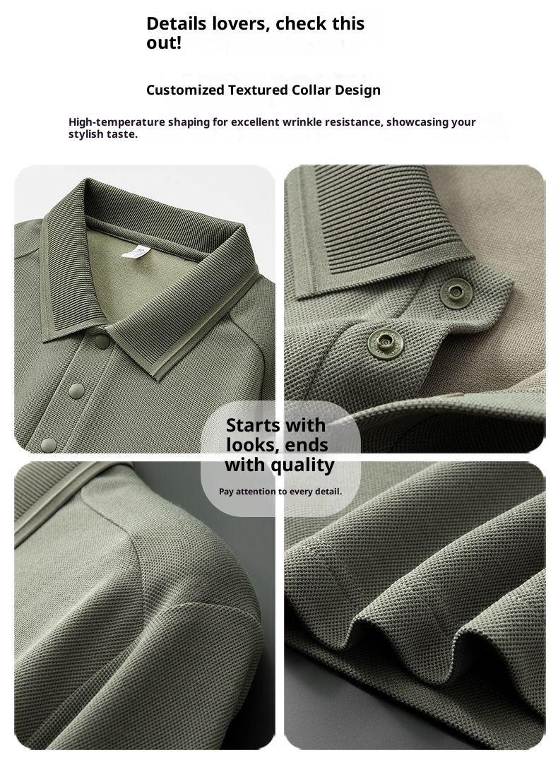 Polohemd für Herren aus Maulbeerseide und Wolle, langärmlig, schlicht, einfarbig, mit Umlegekragen_voghion.com