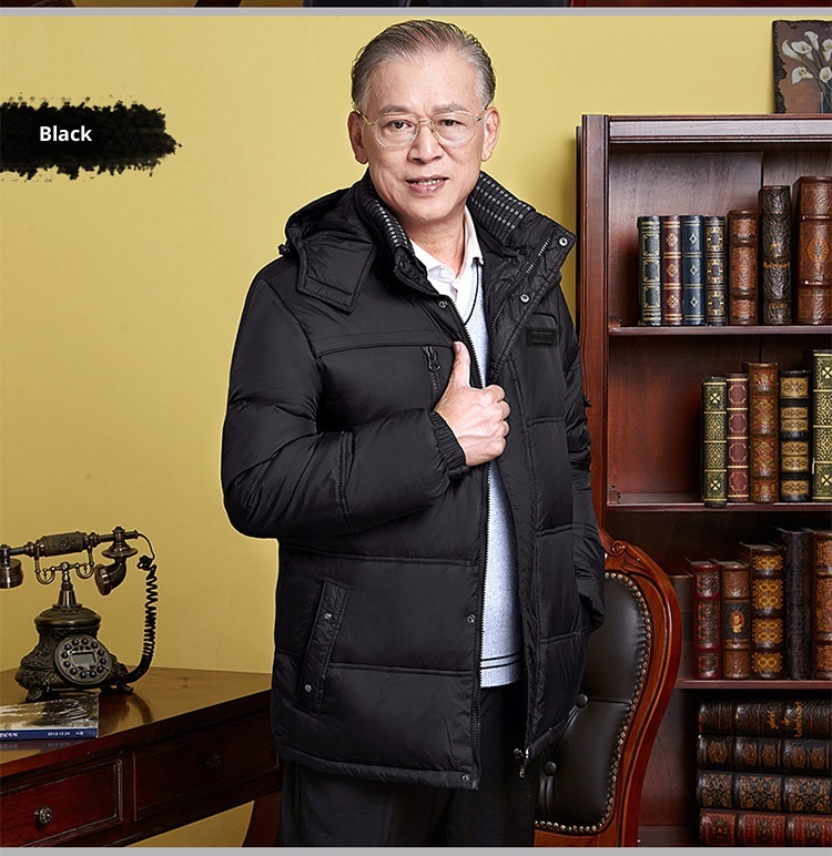 Veste pour homme d'âge mûr et senior avec col amovible, doudoune épaisse et décontractée pour l'hiver, style grand-père, grande taille._voghion.com