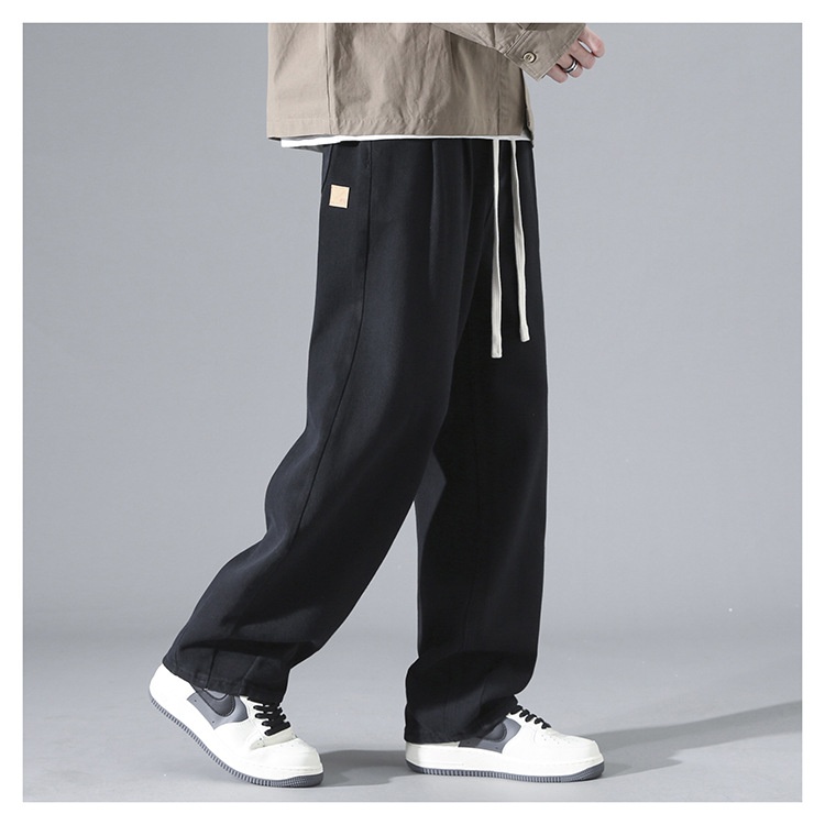 boy Shanggu Men's Autumn New High Street Draped Loose Straight-Leg Sports Sweatpants Gray Wide-Leg Fleece-Lined Casual Pants_voghion.com