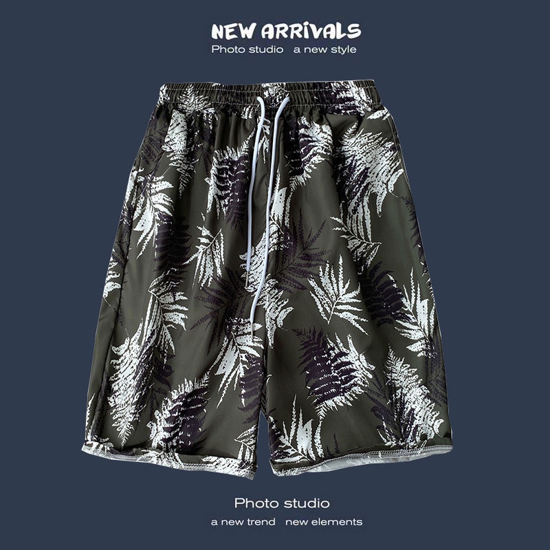 boy Hawaiian Casual For Men, Loose Fit, Versatile Floral Beach Vacation Trendy Couple Shorts_voghion.com
