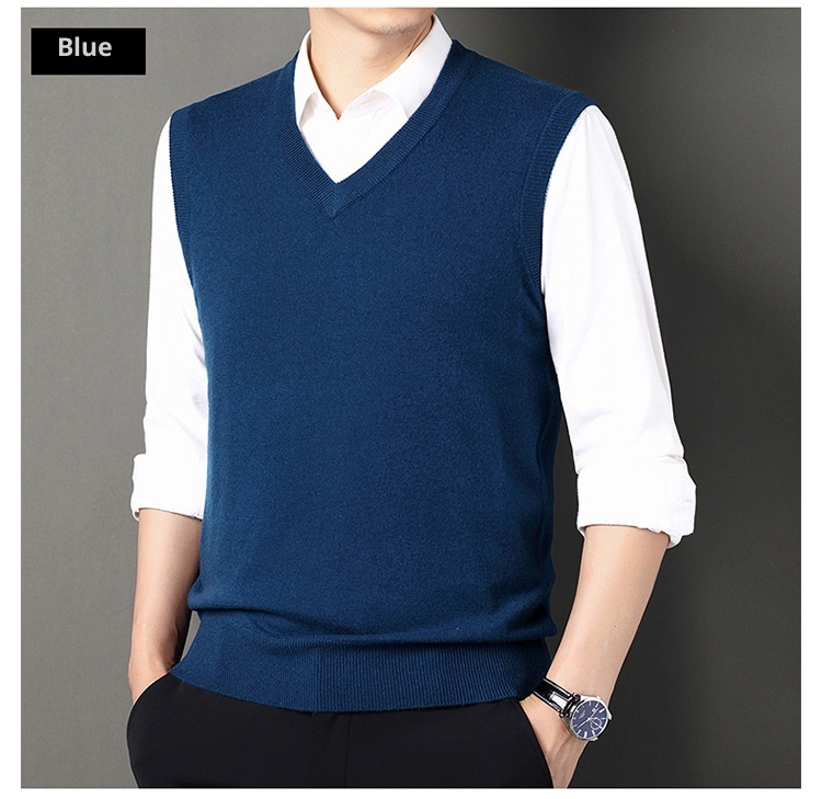 boy Boy Boy Boy Autumn Winter Wool Knitted Men's V-Neck Base Shirt Dad's Sleeveless Vest Sweater Casual Style_voghion.com