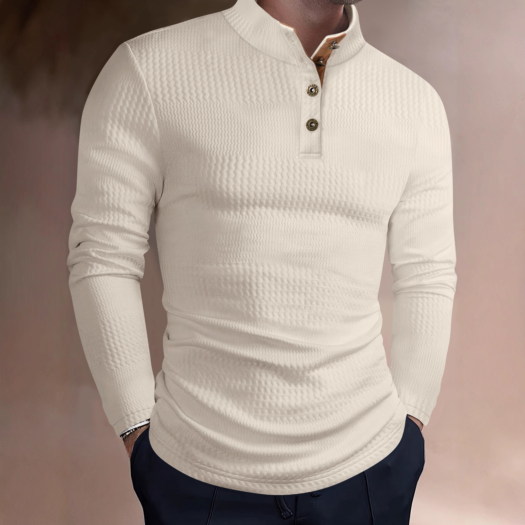 Polo décontracté à manches longues et col montant pour homme, collection printemps-automne 2025. Taille européenne._voghion.com