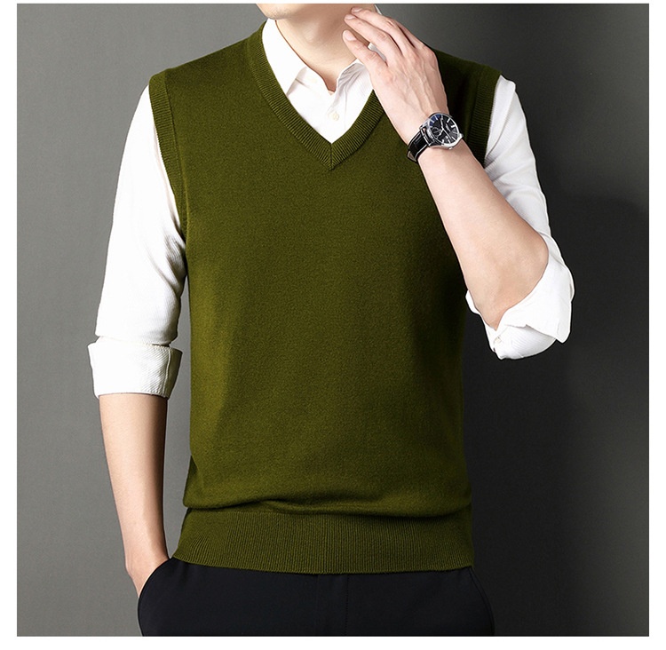 boy Boy Boy Boy Autumn Winter Wool Knitted Men's V-Neck Base Shirt Dad's Sleeveless Vest Sweater Casual Style_voghion.com