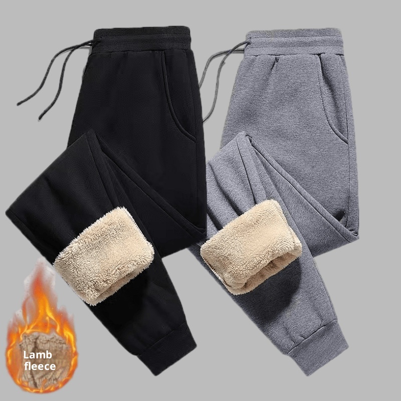 Pantaloni sportivi da uomo in cotone spesso foderati in pile casual autunno inverno in lana di agnello taglia forte_voghion.com