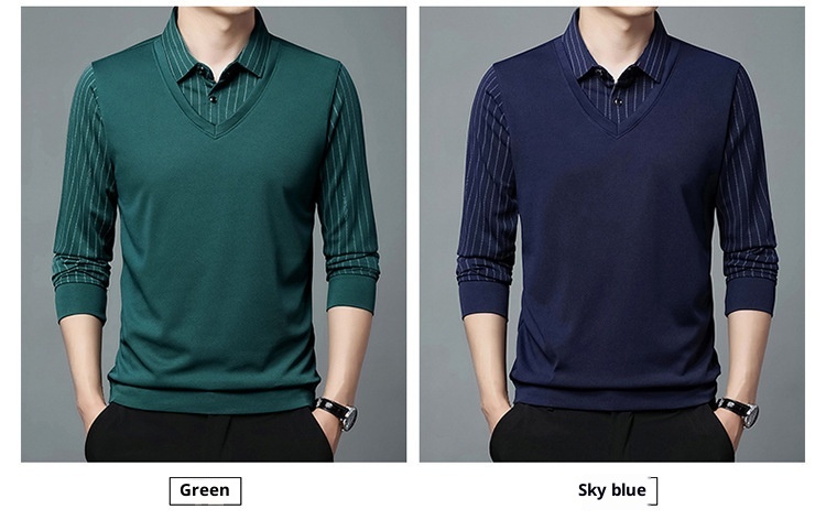 Ensemble deux pièces garçon, chemise courte, t-shirt à col, manches longues, pull tricoté printemps automne, sous-vêtement ample style papa_voghion.com