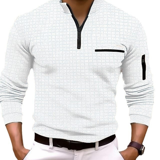 Polo de sport à carreaux pour homme, style cross-frontière, printemps et automne, avec fermeture éclair aux manches_voghion.com