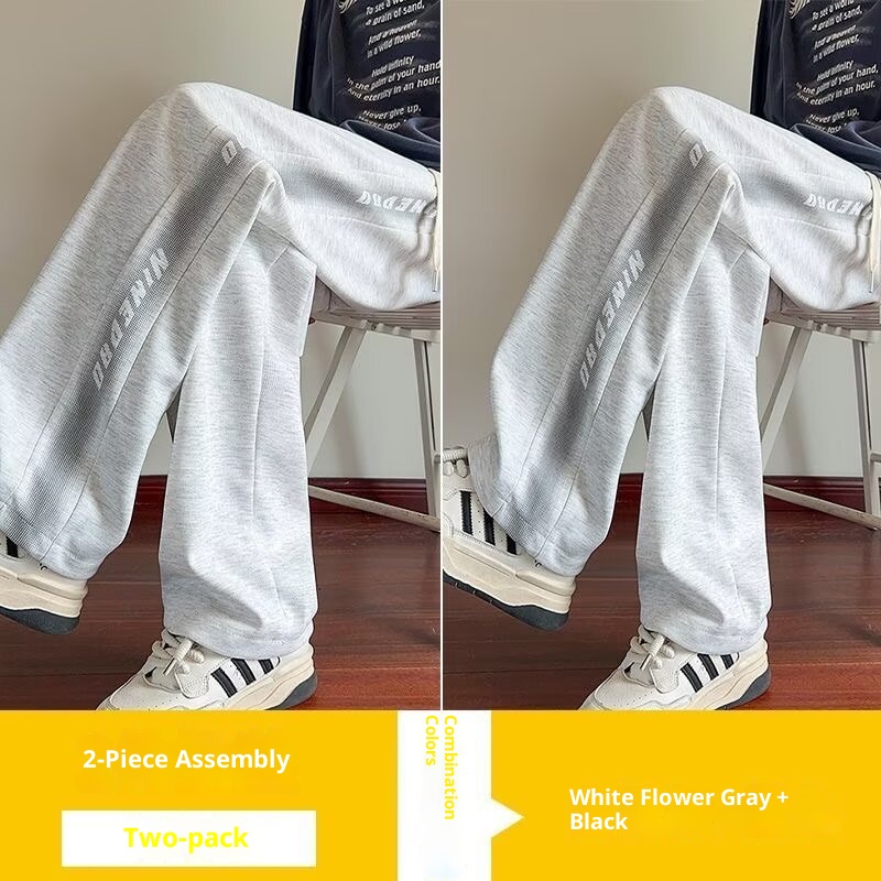 boy American Style Gray Men's Simple Sweatpants 2025 New Cotton Casual Pants Loose Straight-Leg Sports Trousers_voghion.com