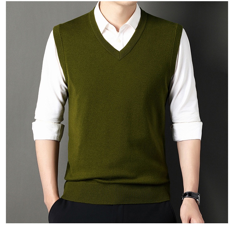 boy Boy Boy Boy Autumn Winter Wool Knitted Men's V-Neck Base Shirt Dad's Sleeveless Vest Sweater Casual Style_voghion.com