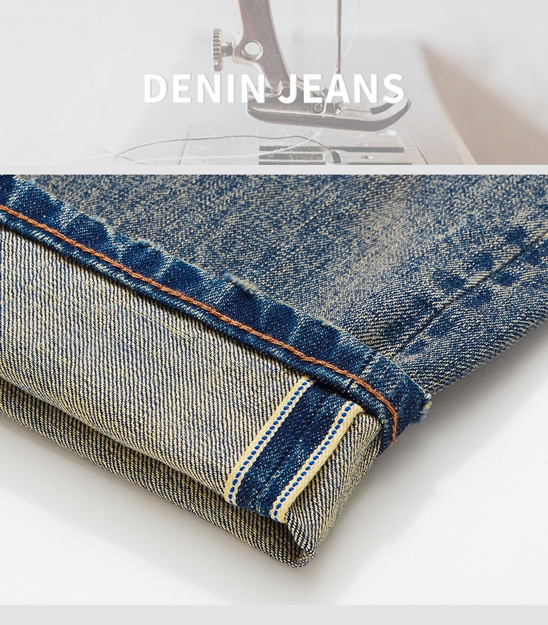 Jean homme rouge à oreilles, coupe ample, droit, extensible, décontracté, délavé, automne-hiver._voghion.com