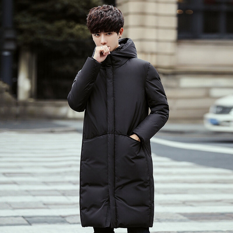 boy 2024 Winter Thickened Jacket Men Korean Version Slim Fit Hooded Men's Coat Fashion White Duck Down Mid-Length Parka_voghion.com