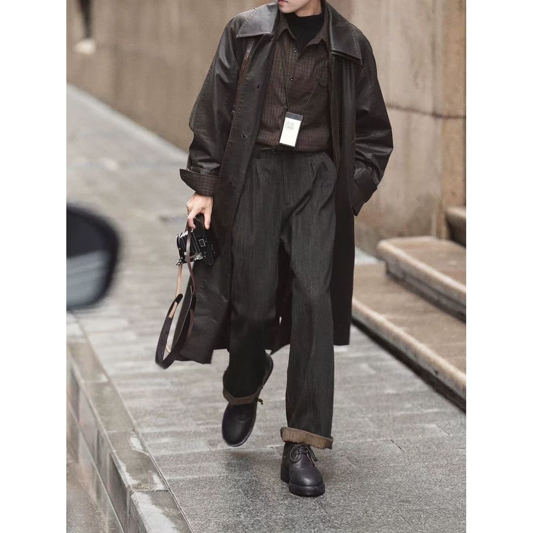 boy Boy Autumn Winter Vintage Jeans Straight Long Black Tea Color Simple Commuting Business Casual Pants Men's In Stock_voghion.com