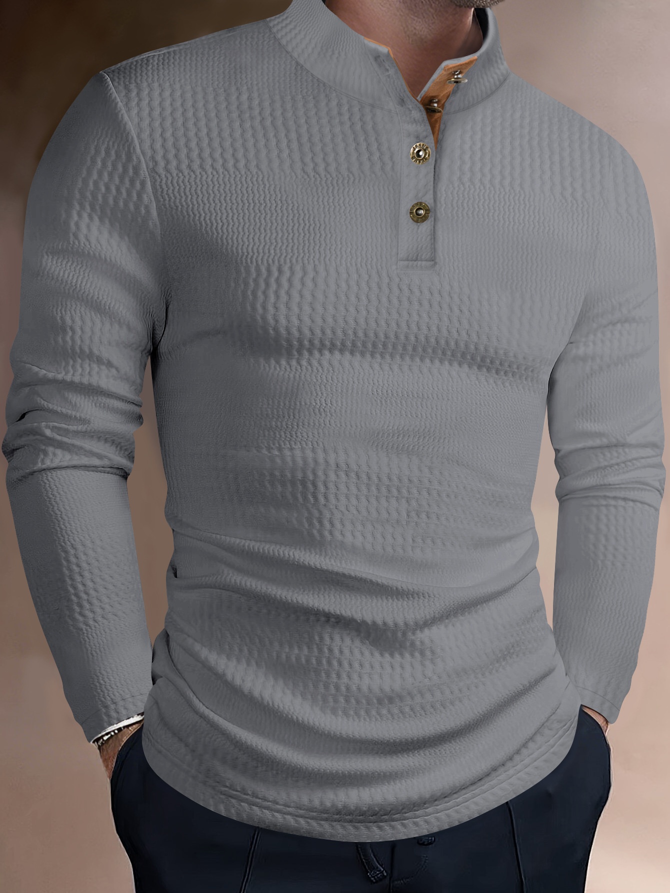 Polo décontracté à manches longues et col montant pour homme, collection printemps-automne 2025. Taille européenne._voghion.com