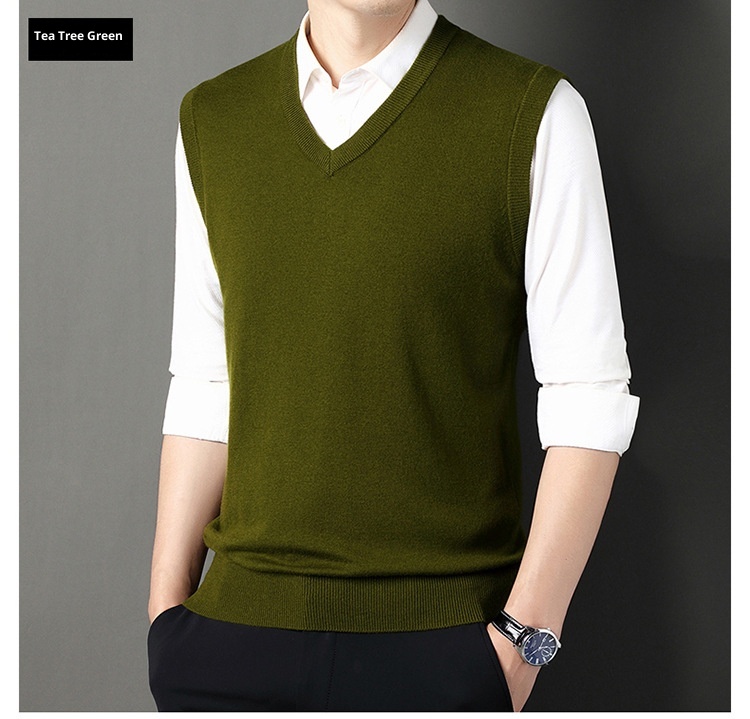 boy Boy Boy Boy Autumn Winter Wool Knitted Men's V-Neck Base Shirt Dad's Sleeveless Vest Sweater Casual Style_voghion.com