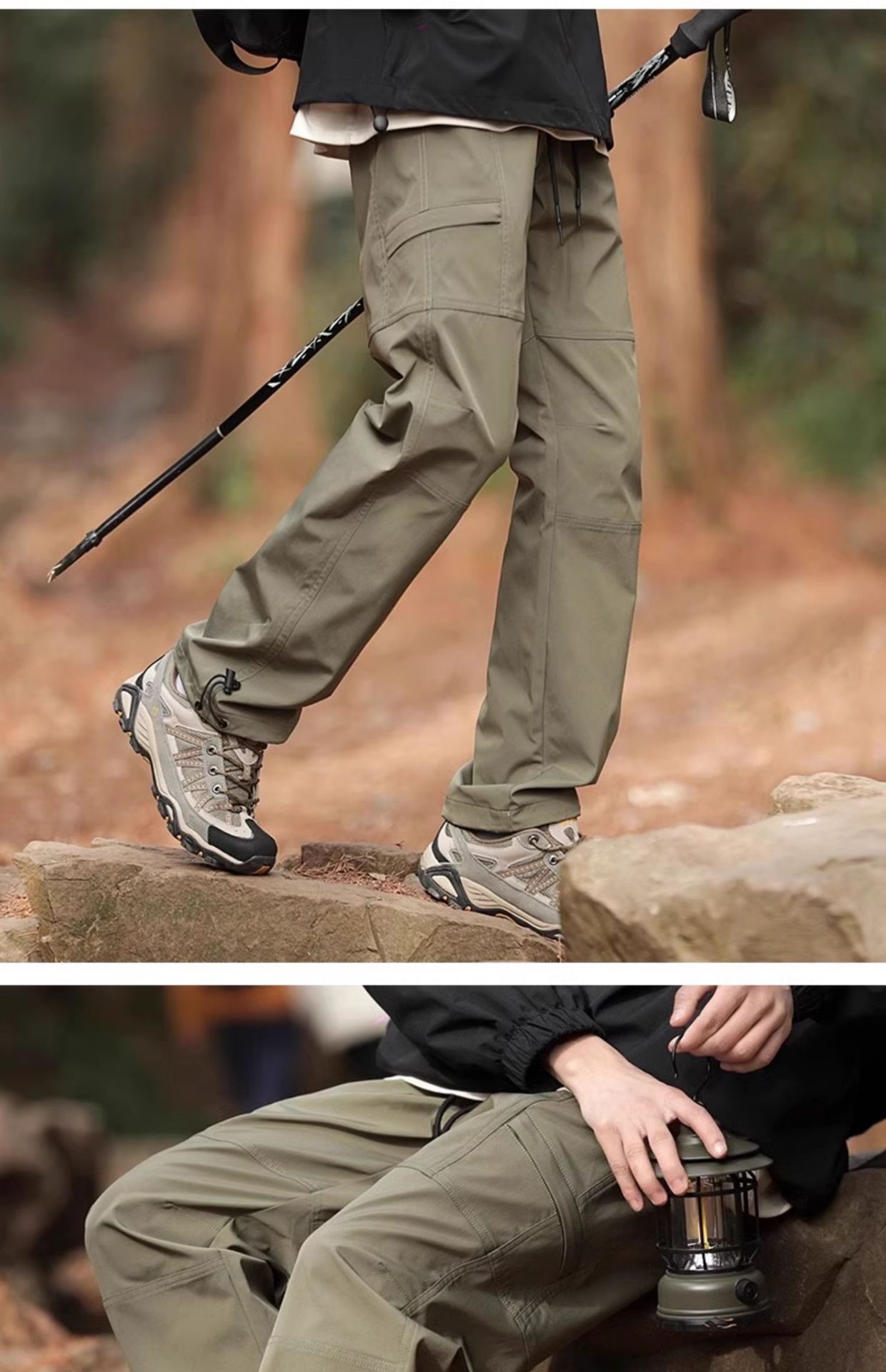 Pantalon cargo décontracté en polaire molletonnée HJCAMEL Outdoor Hiking pour homme, automne-hiver 2024_voghion.com