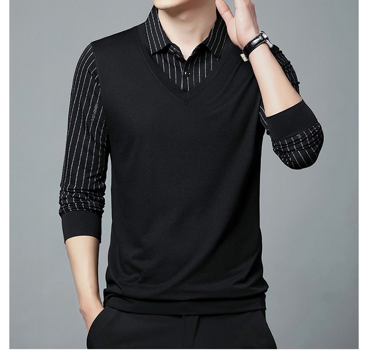 Ensemble deux pièces garçon, chemise courte, t-shirt à col, manches longues, pull tricoté printemps automne, sous-vêtement ample style papa_voghion.com