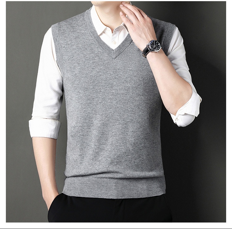 boy Boy Boy Boy Autumn Winter Wool Knitted Men's V-Neck Base Shirt Dad's Sleeveless Vest Sweater Casual Style_voghion.com