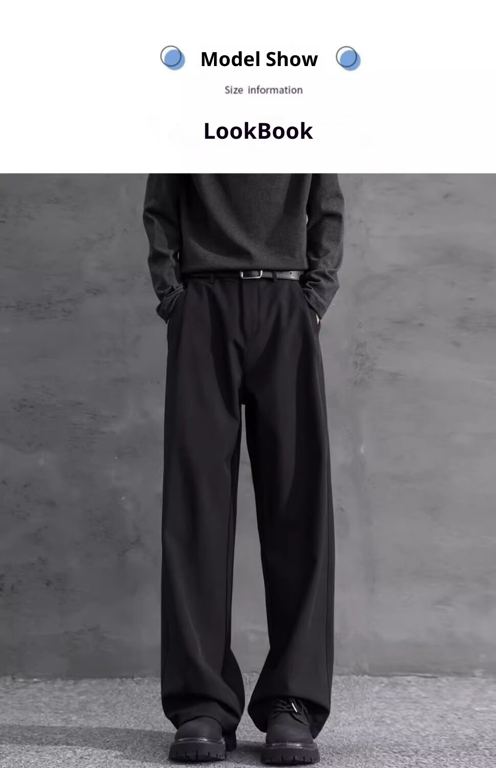 jongen Zwarte rechte losse jurk voor heren met gedrapeerd effect Zomer ijs zijde casual Amerikaanse stijl hoge taille pak broek_voghion.com