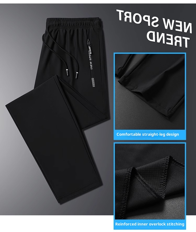 boy Ice Silk Men's Long Loose Large Size Straight Quick-Dry Elastic Running Casual Sports Pants Versatile_voghion.com