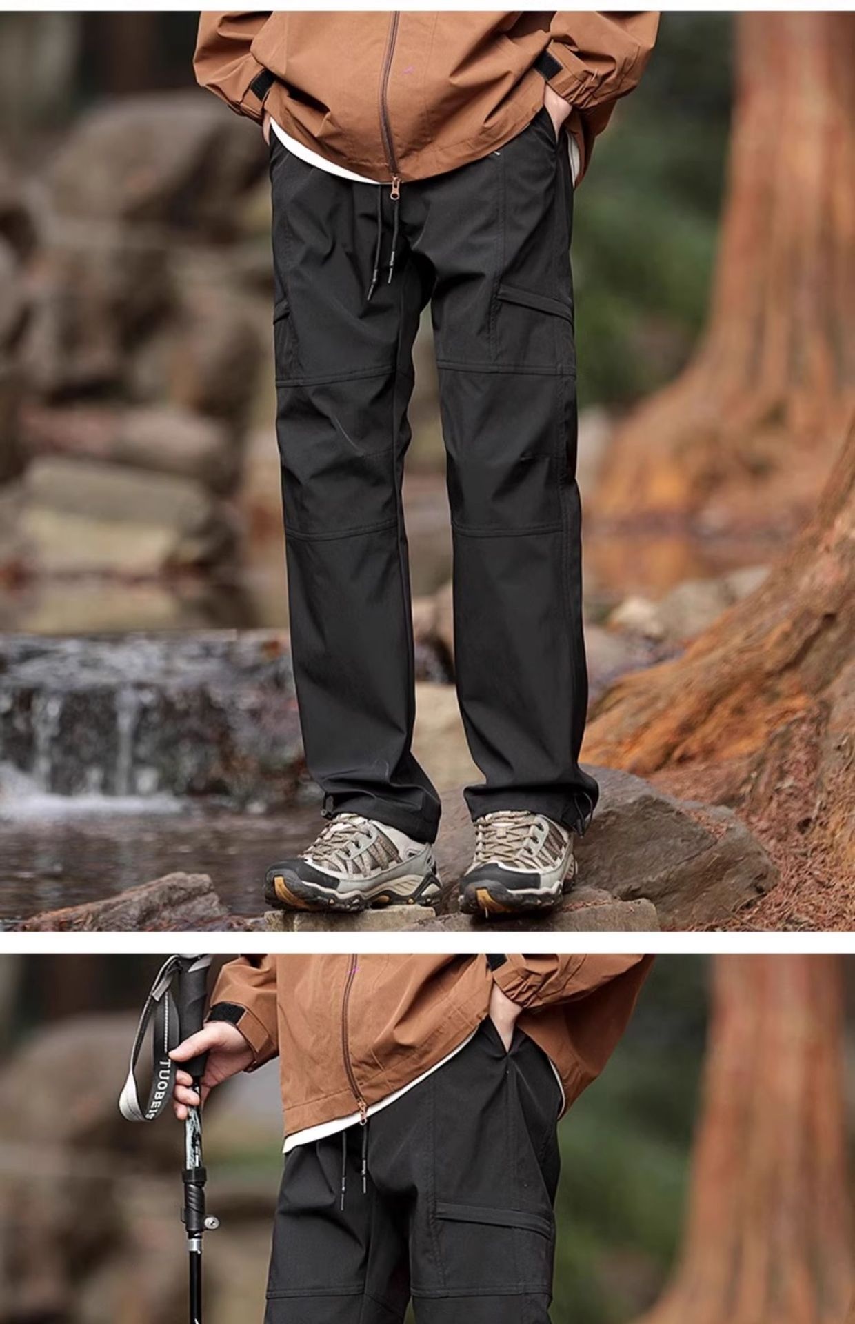 Pantalon cargo décontracté en polaire molletonnée HJCAMEL Outdoor Hiking pour homme, automne-hiver 2024_voghion.com