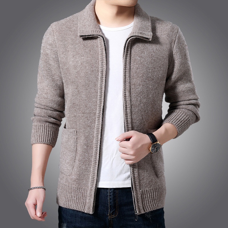 boy Boy Boy Boy Autumn Winter Middle-aged Men's Wool Zipper Cardigan Alpaca Knit Sweater Stand Collar Thickened Coat Wholesale_voghion.com
